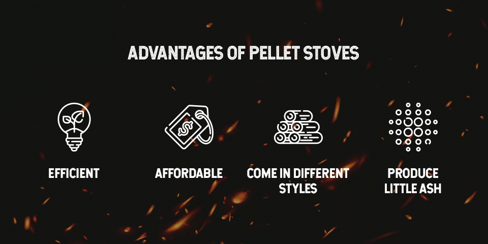 advantages of pellet stoves. Efficient, affordable, different styles, produce less ash